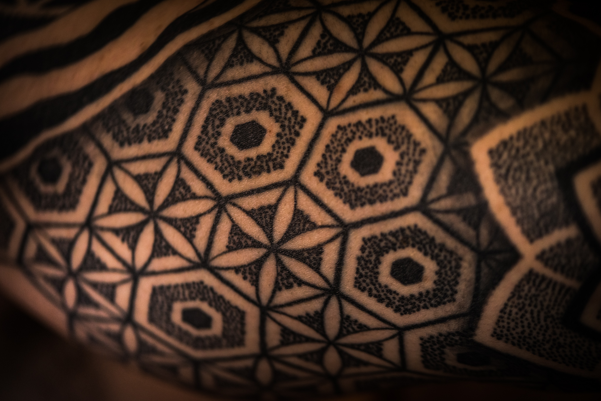 Catherine Shiflett Photography, close-up detail of sacred geometry tattoos, sleeve, shot on Nikon D800