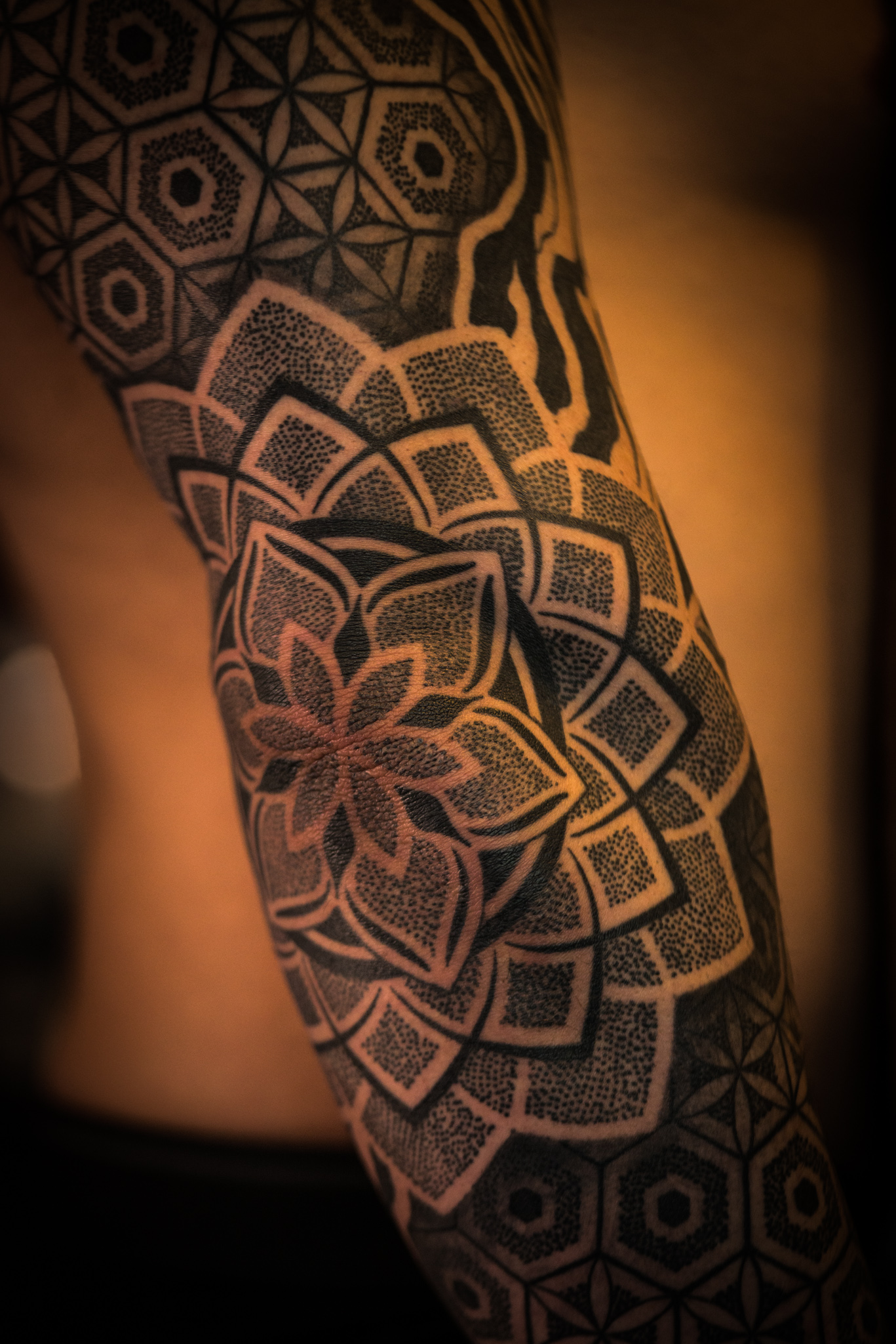 Catherine Shiflett Photography, close-up detail of sacred geometry tattoos, sleeve, shot on Nikon D800